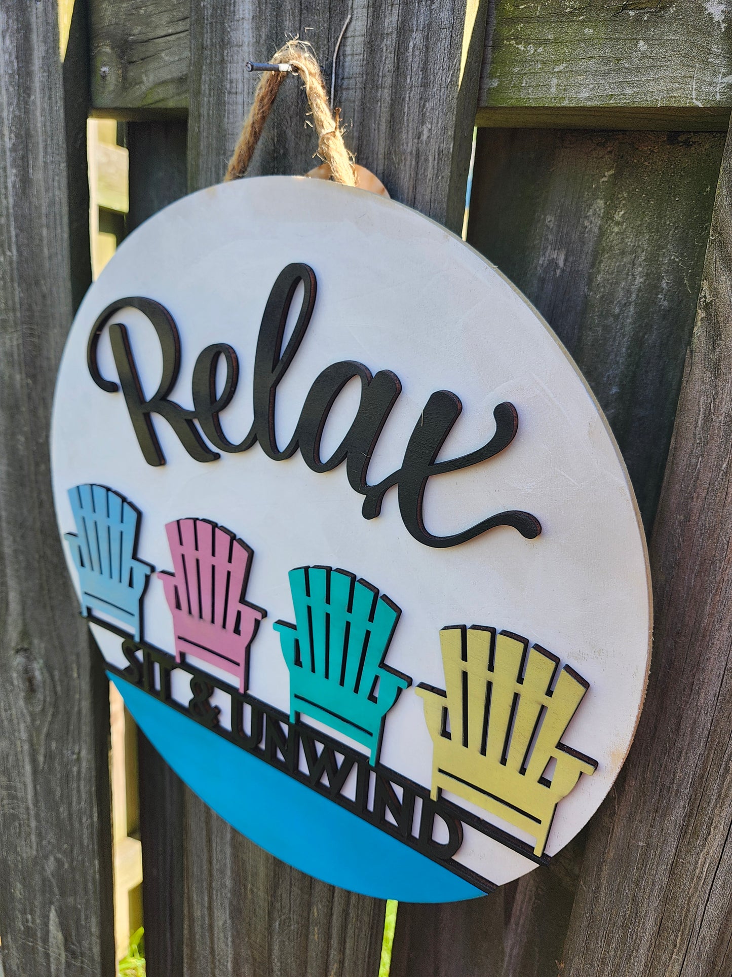 Relax, Sit & Unwind Wooden Door Hanging Sign