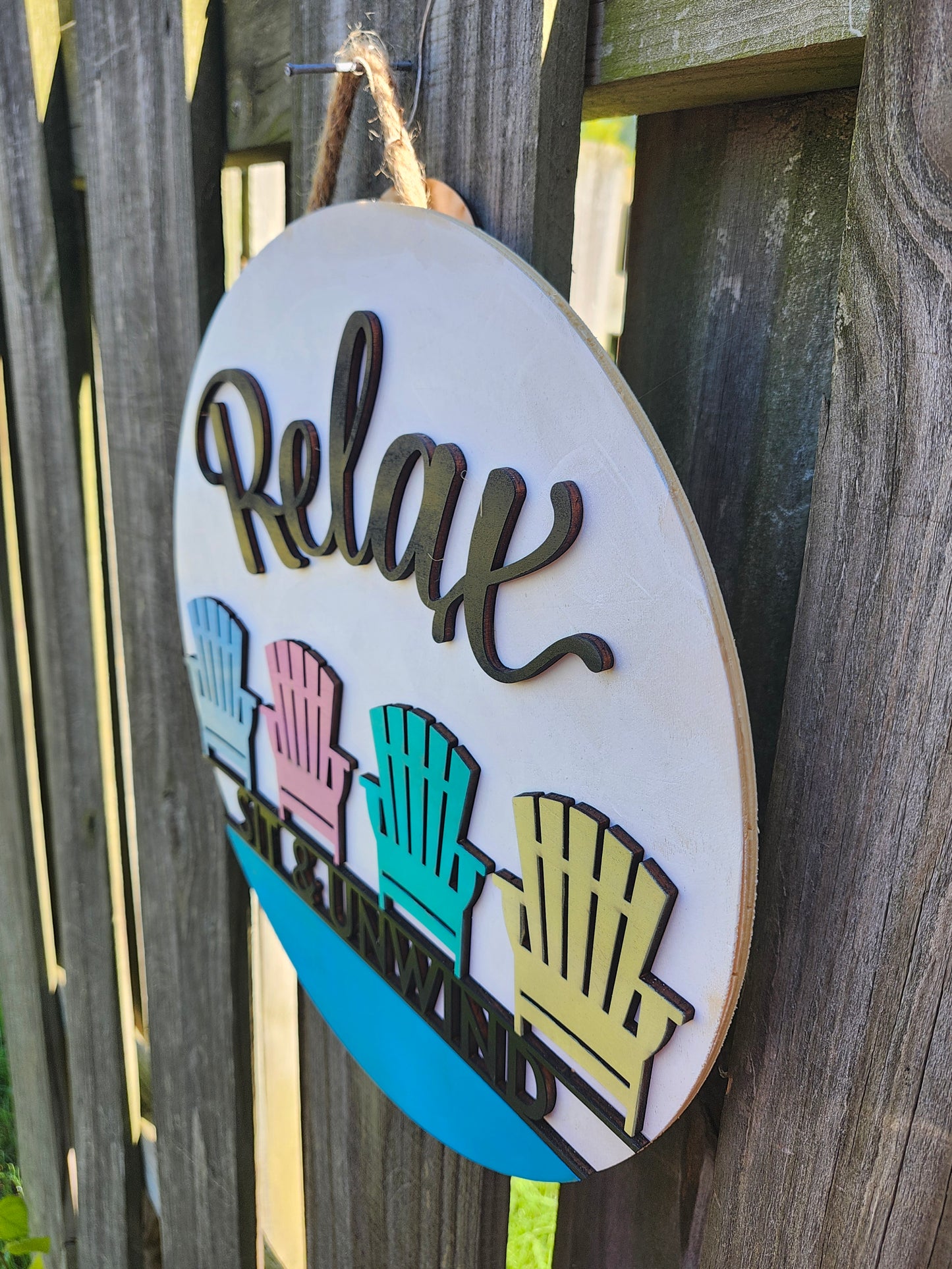 Relax, Sit & Unwind Wooden Door Hanging Sign