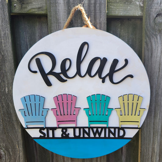 Relax, Sit & Unwind Wooden Door Hanging Sign