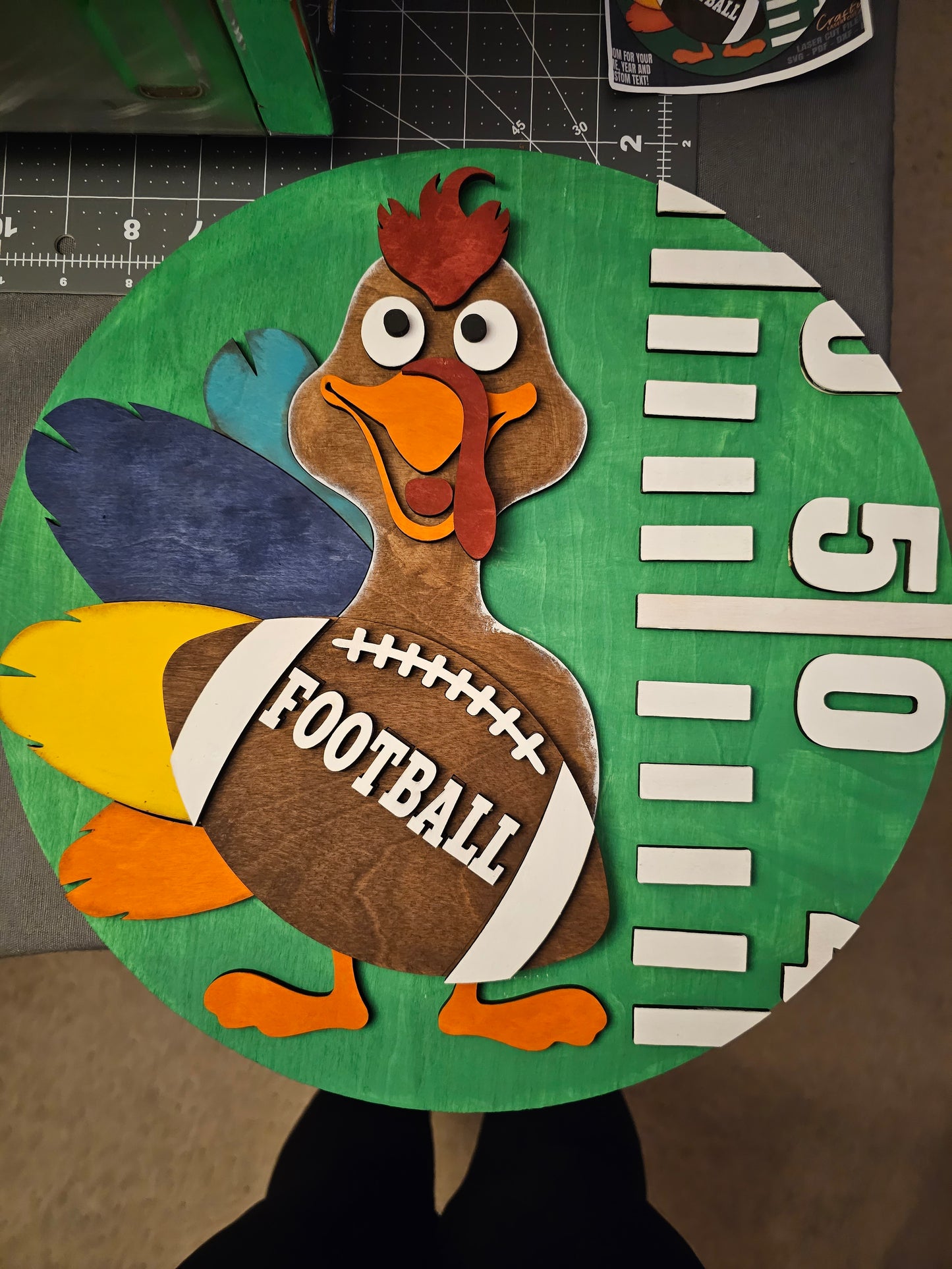 Turkey with Football Wooden Door Hanging Sign