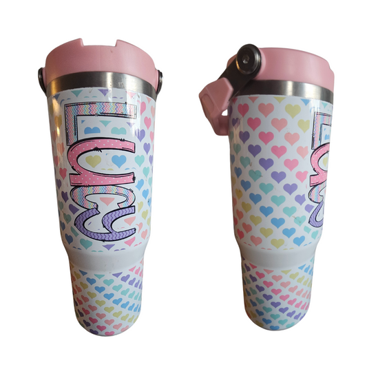 30 oz Pastel Heart Rainbow Water Bottle