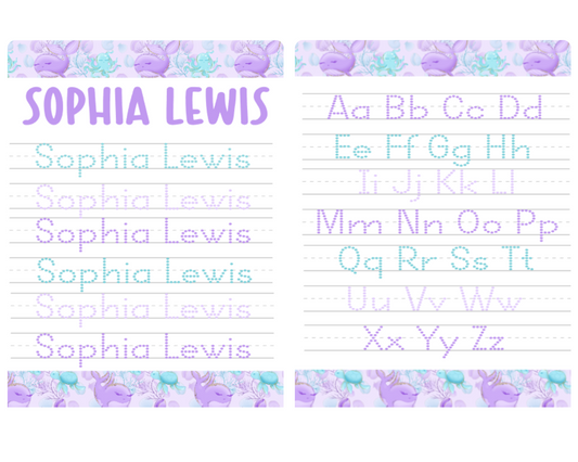 Purple Narwahls Personalized Tracing Dry Erase Board