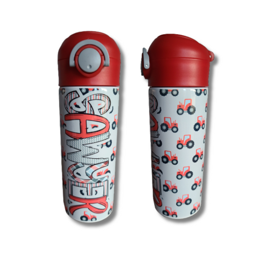 Personalized Red Tractors Water Bottle - 12 oz Flip Top Water Bottle with Straw