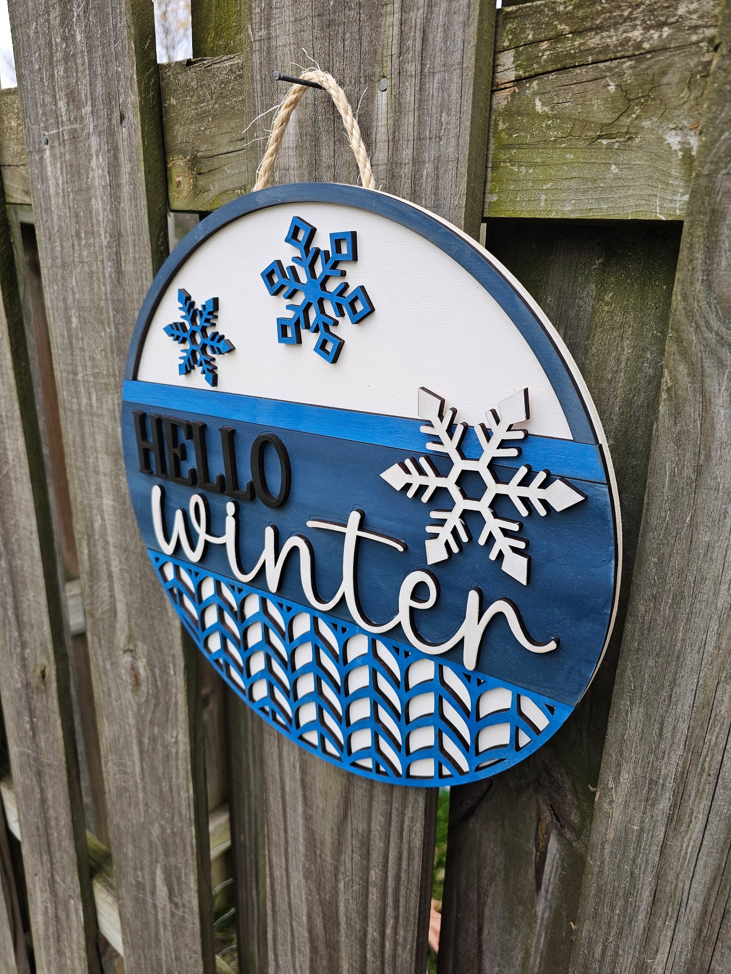 Hello Winter Snowflake Wooden Door Hanging Sign
