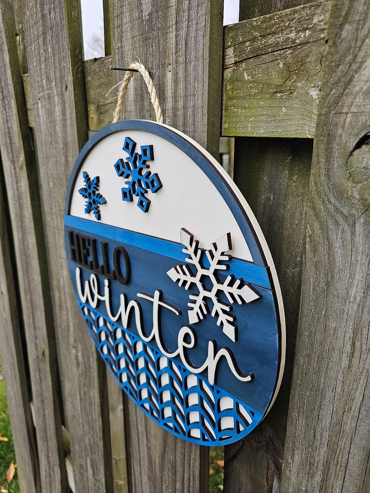 Hello Winter Snowflake Wooden Door Hanging Sign
