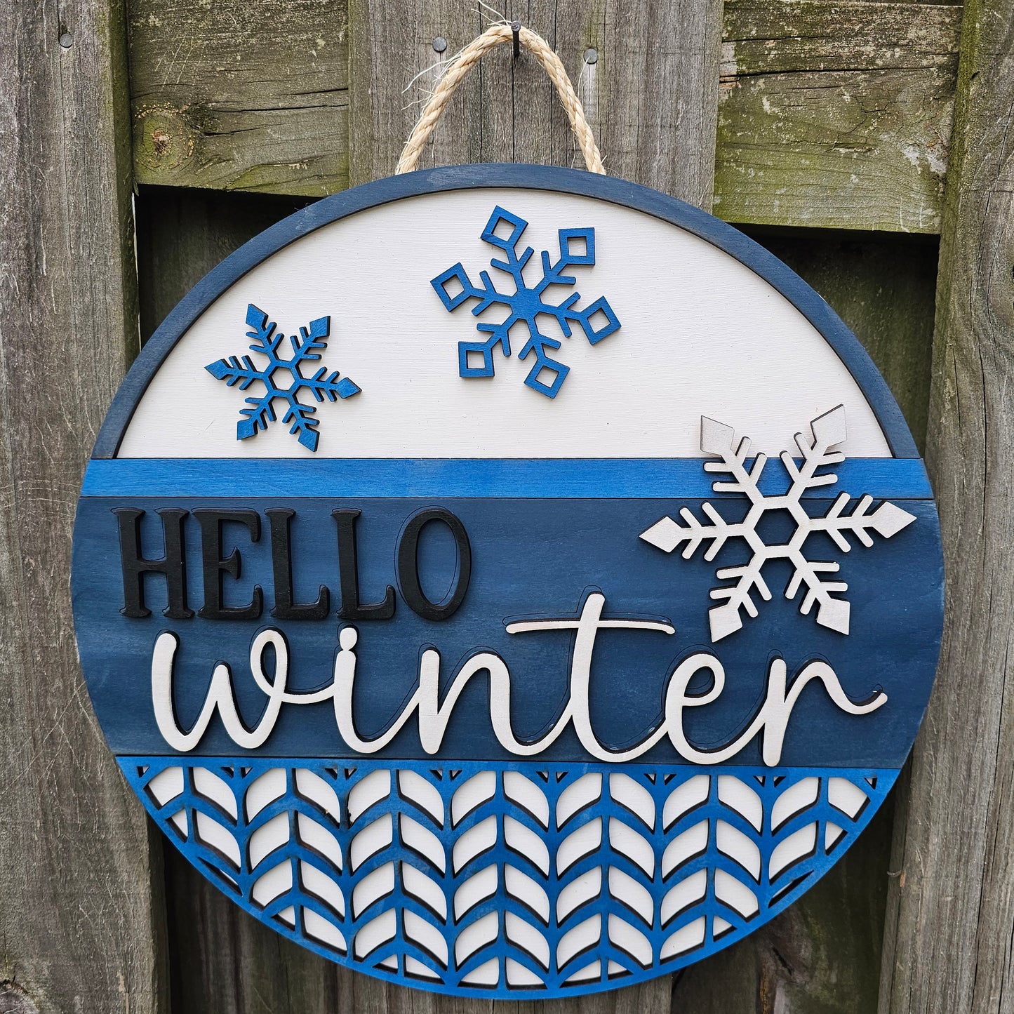 Hello Winter Snowflake Wooden Door Hanging Sign
