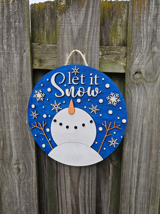 Let it Snow Snowman Wooden Door Hanging Sign