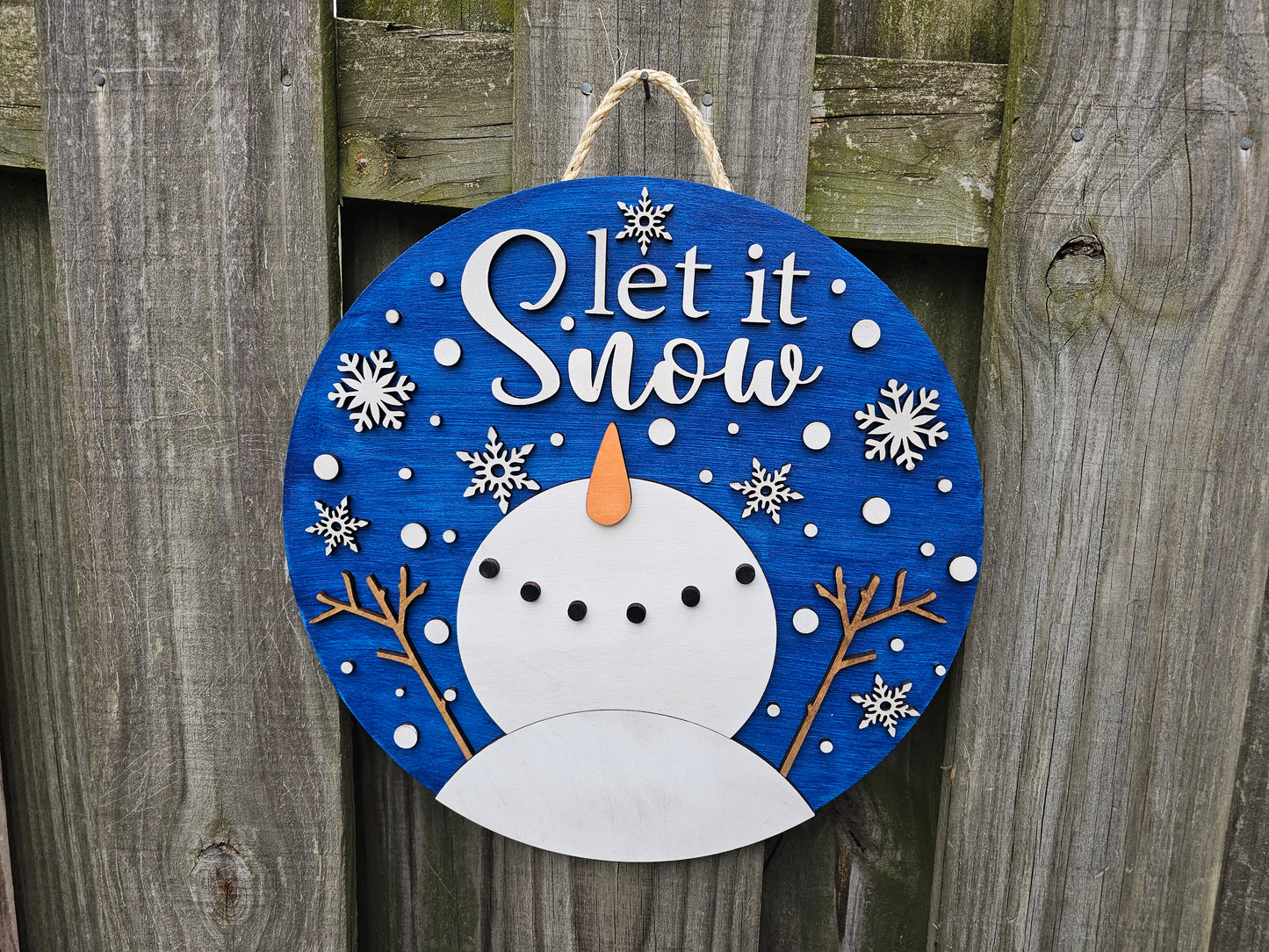 Let it Snow Snowman Wooden Door Hanging Sign