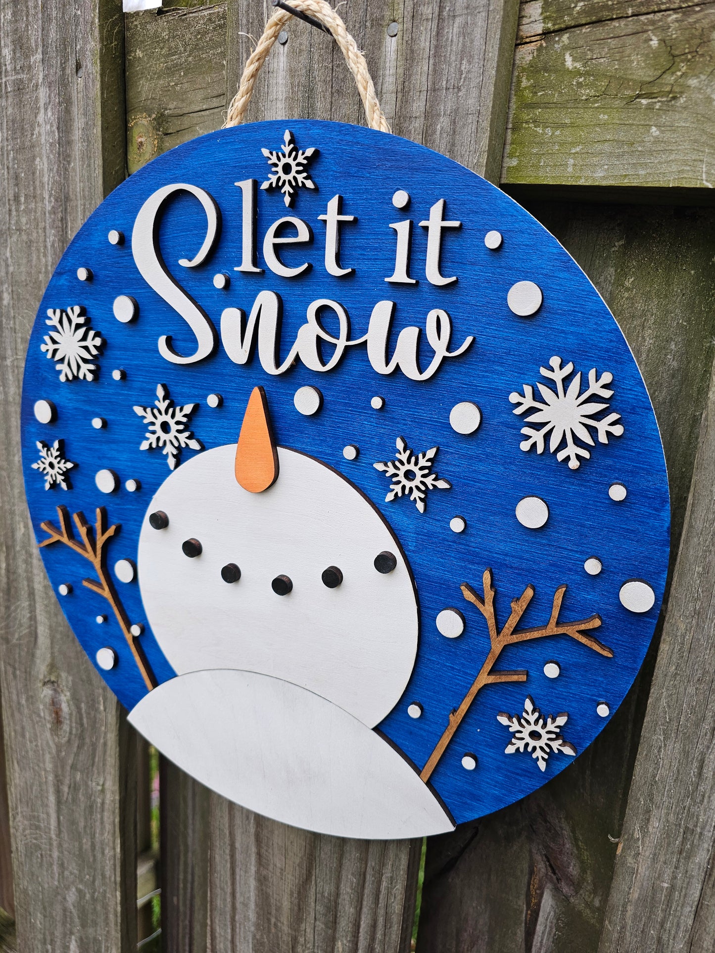 Let it Snow Snowman Wooden Door Hanging Sign