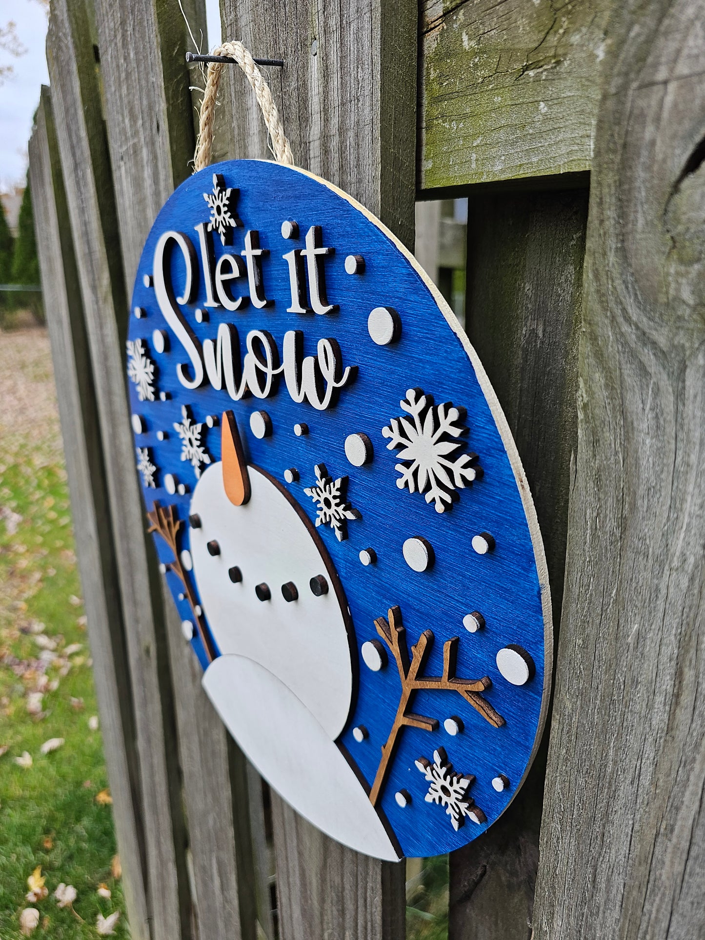 Let it Snow Snowman Wooden Door Hanging Sign