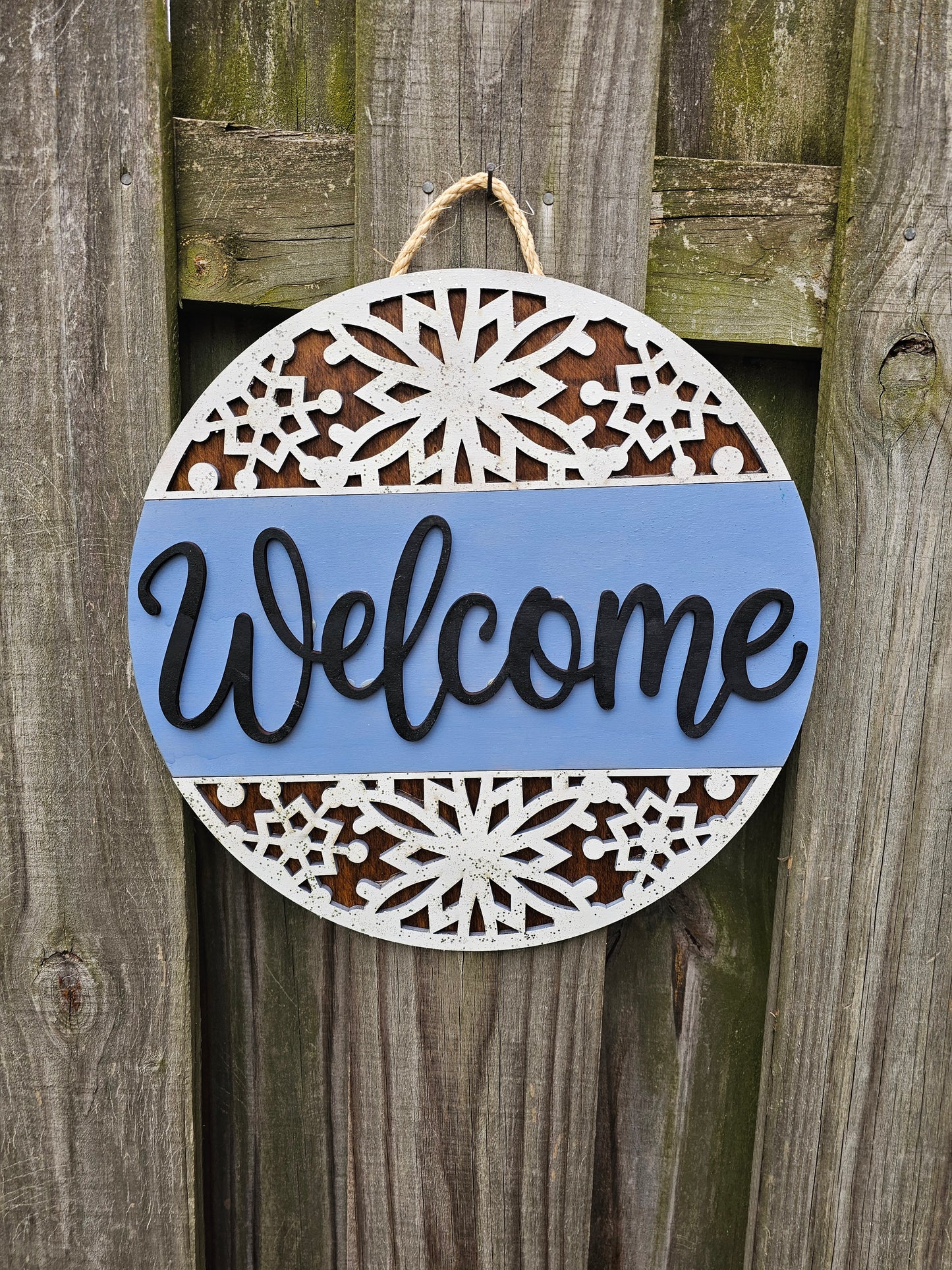 Welcome Snowflake Border Wooden Door Hanging Sign