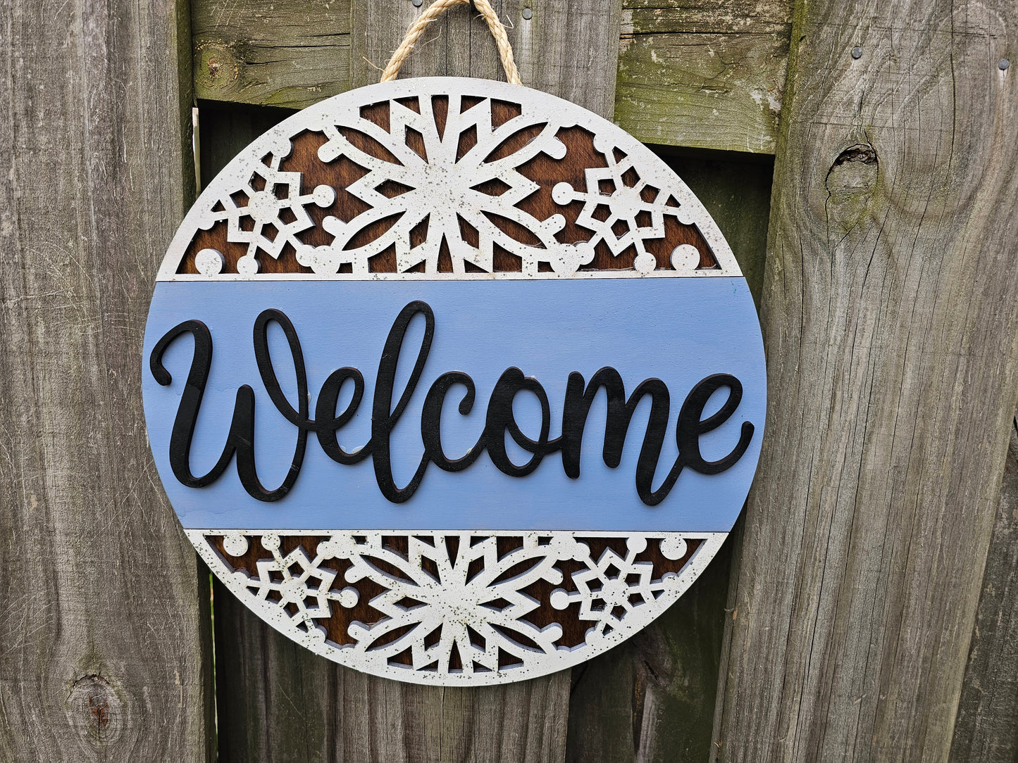 Welcome Snowflake Border Wooden Door Hanging Sign