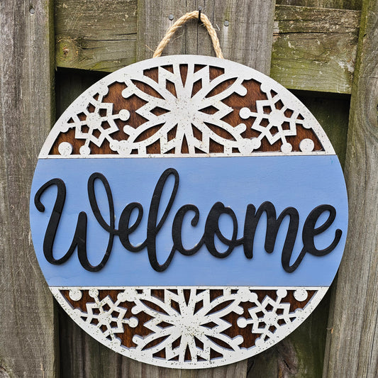 Welcome Snowflake Border Wooden Door Hanging Sign
