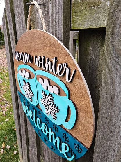 Cocoa Mugs Wooden Door Hanging Sign