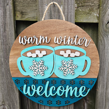 Cocoa Mugs Wooden Door Hanging Sign