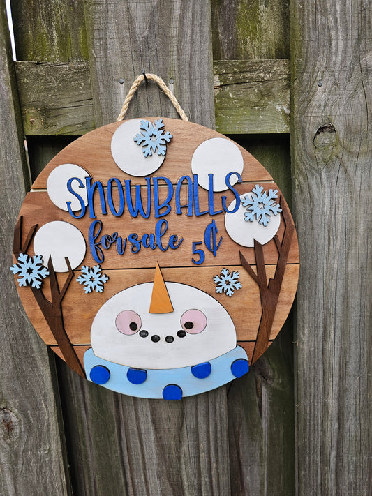 Snowballs for Sale Wooden Door Hanging Sign