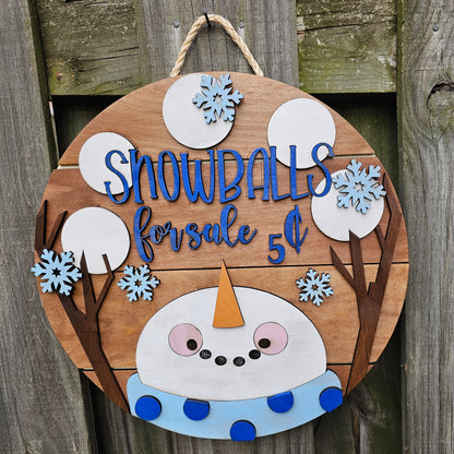 Snowballs for Sale Wooden Door Hanging Sign
