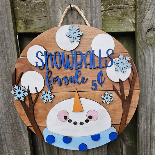 Snowballs for Sale Wooden Door Hanging Sign