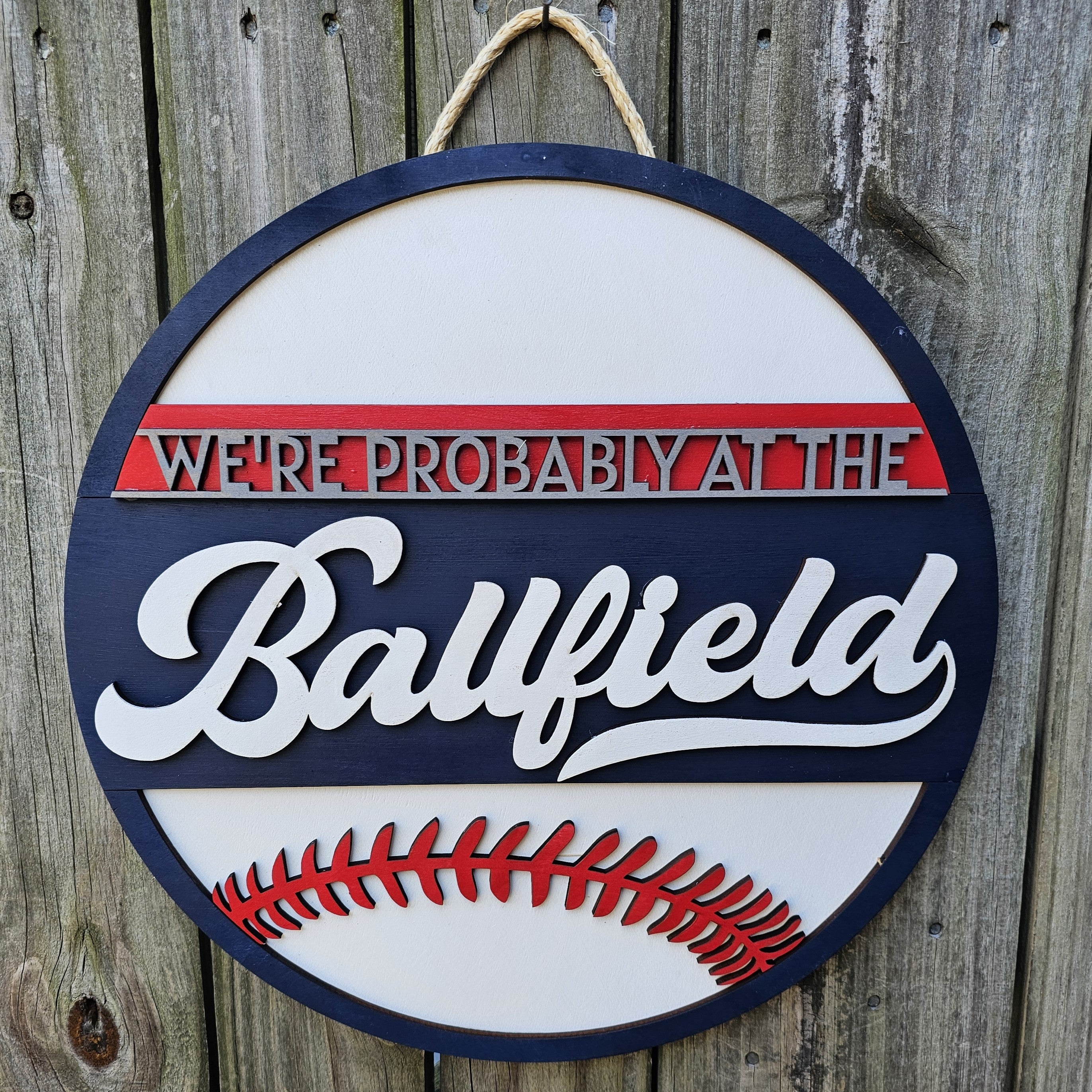At the Ballfield Wooden Door Hanging Sign – LB Personalized Design