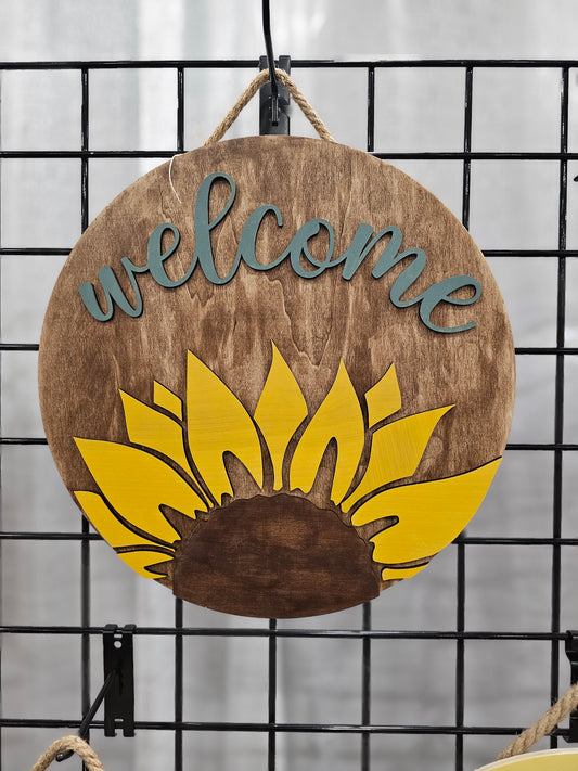 Welcome Sunflower Wooden Door Hanging Sign