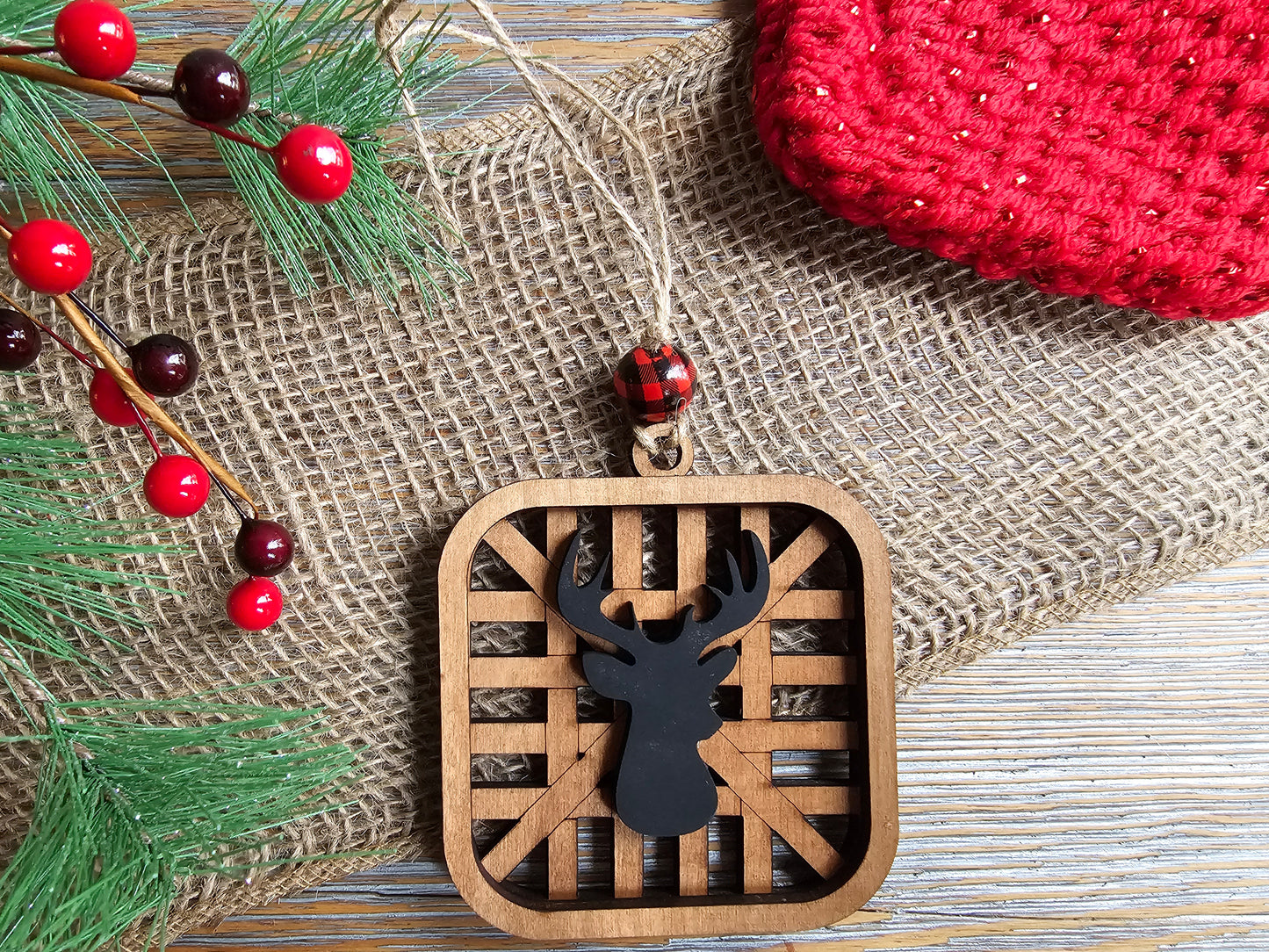 Deer Ornament with Woven Background