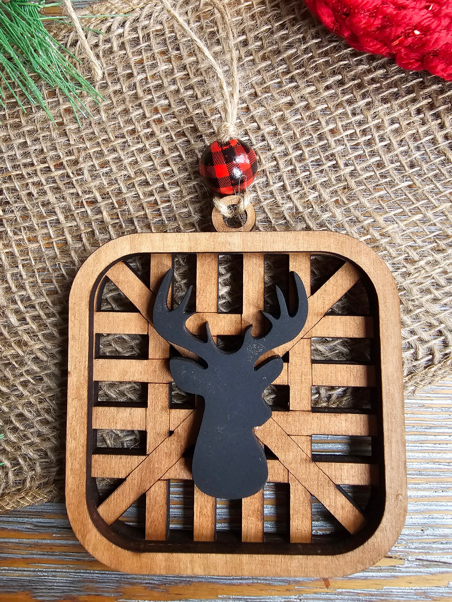 Deer Ornament with Woven Background