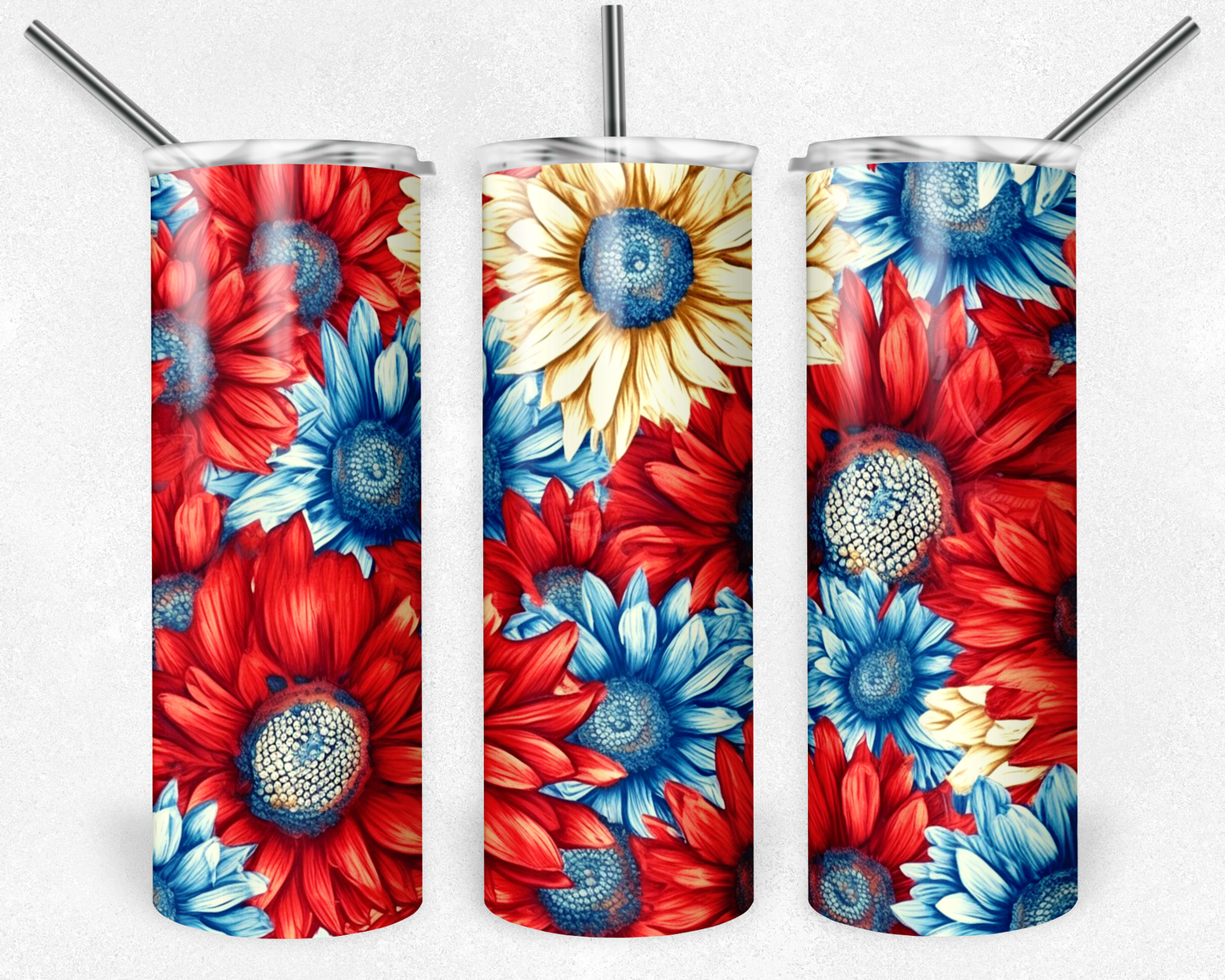 Red, White and Blue Sunflowers 20 oz Skinny Tumbler