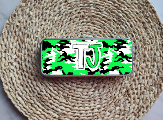 Green Camo Personalized Tin Pencil Case