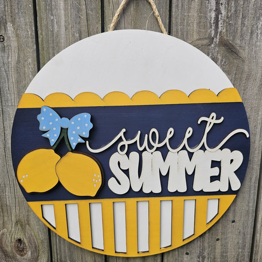 Sweet Summer Lemon Wood Door Sign