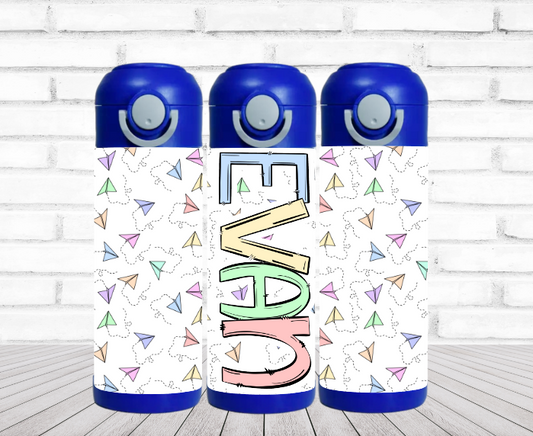 Paper Airplanes - 12 oz Flip Top Water Bottle with Straw