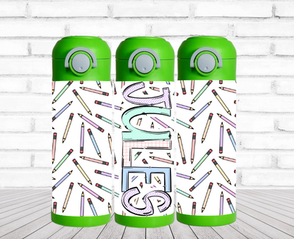 Pastel Pencils - 12 oz Flip Top Water Bottle with Straw