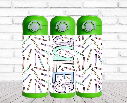 Pastel Pencils - 12 oz Flip Top Water Bottle with Straw