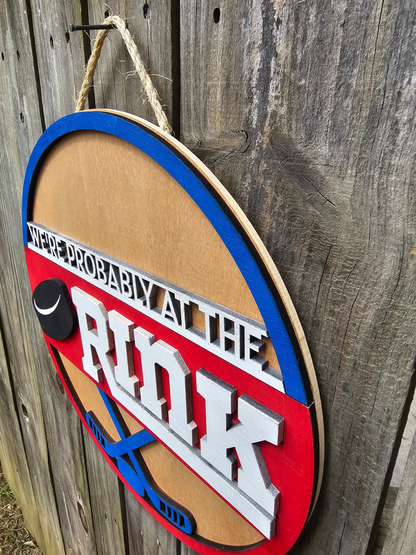 Probably at the Rink - Hockey Wooden Door Hanging Sign