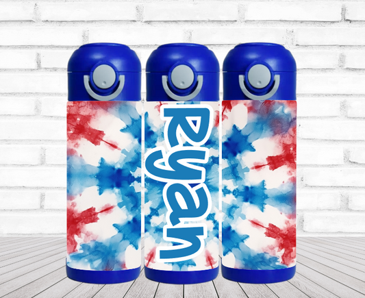 Red, White & Blue Tie Dye Personalized Water Bottle