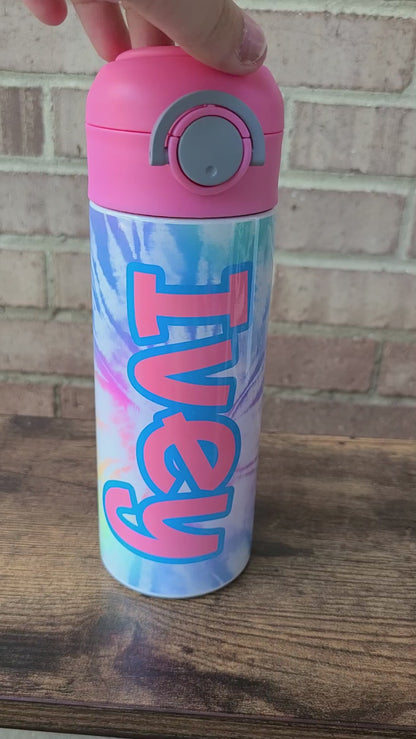 Colorful Tie Dye Flip Top Water Bottle - Personalized