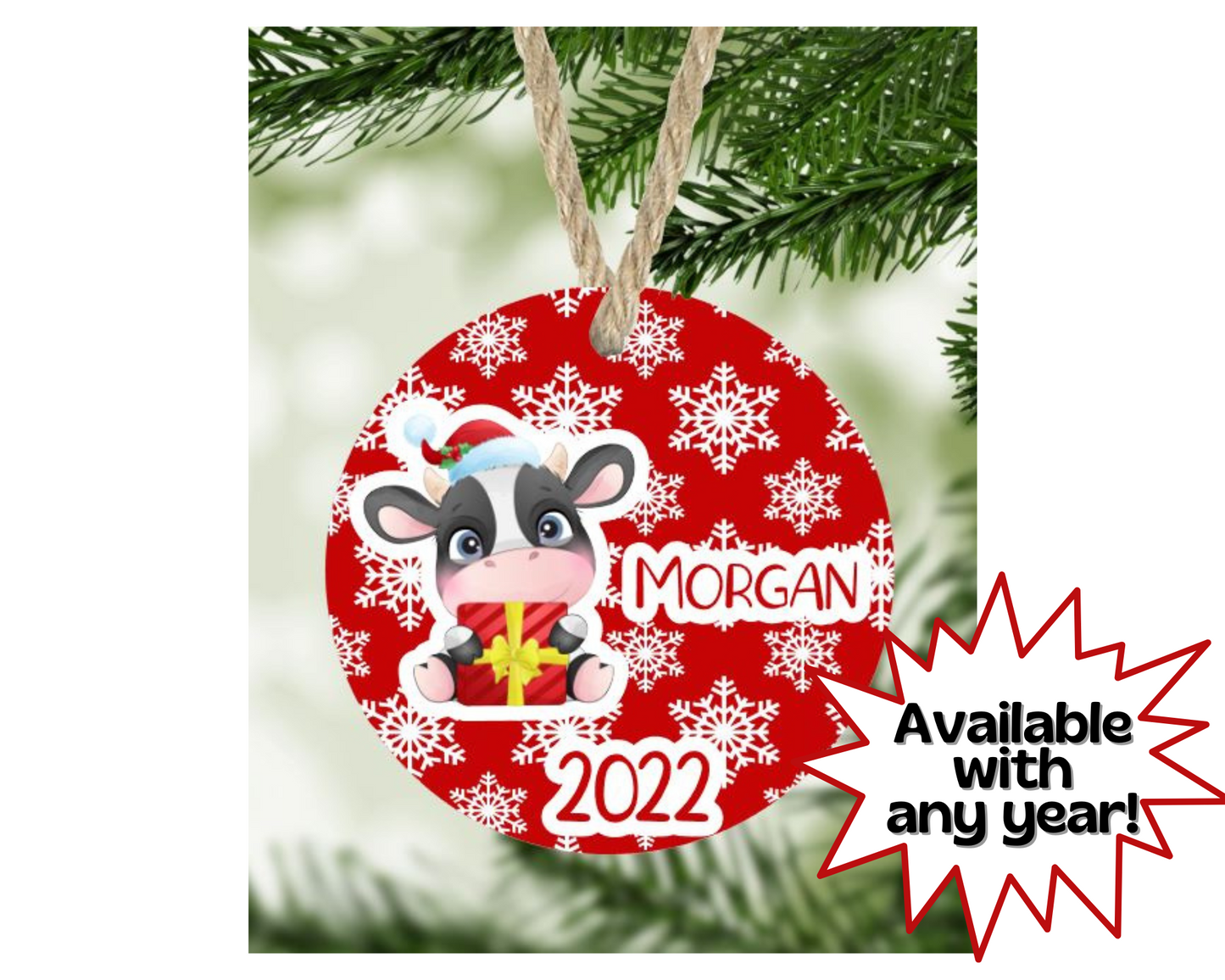 Cow Christmas Ornament Personalized