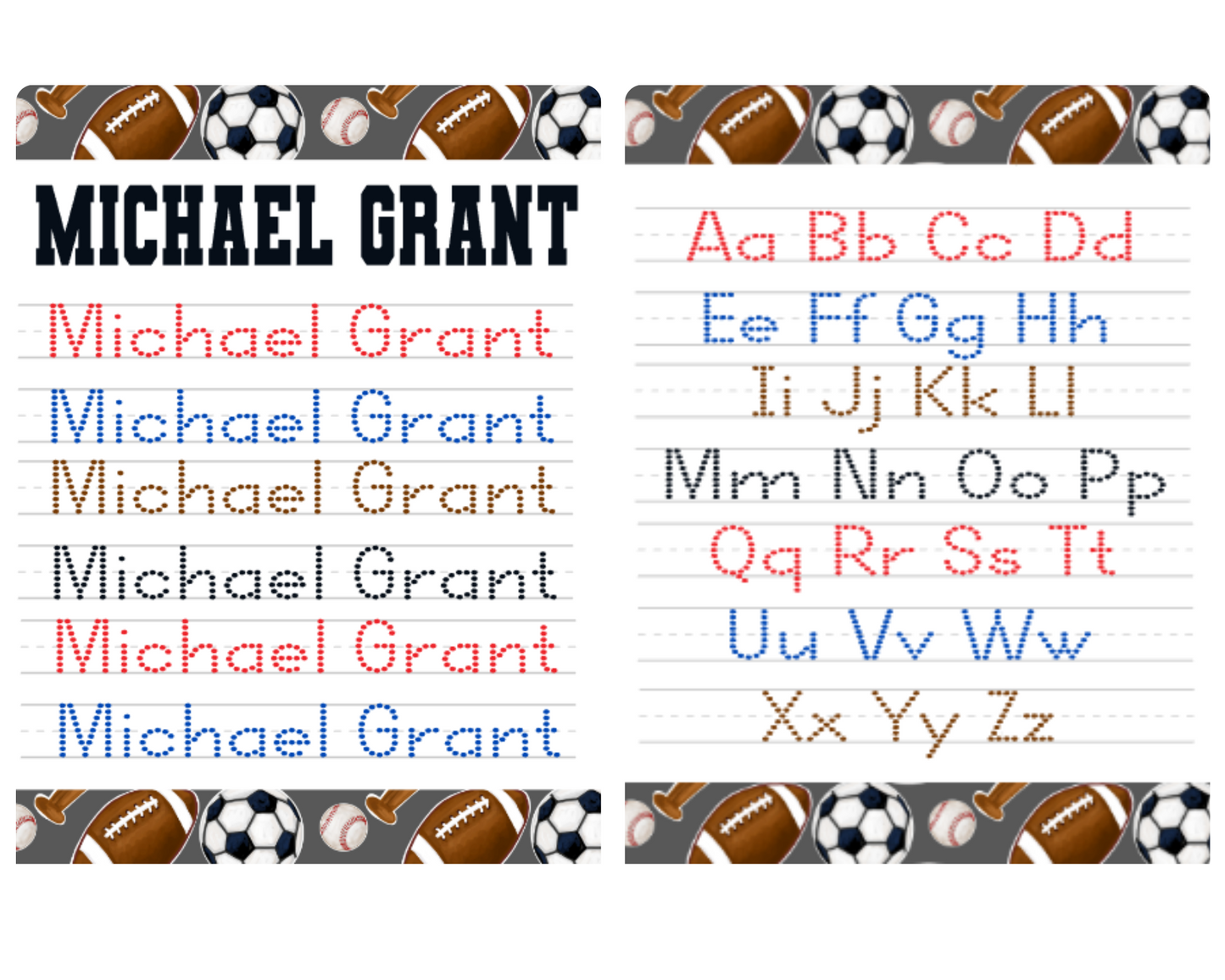 Sports Themed Personalized Tracing Dry Erase Board