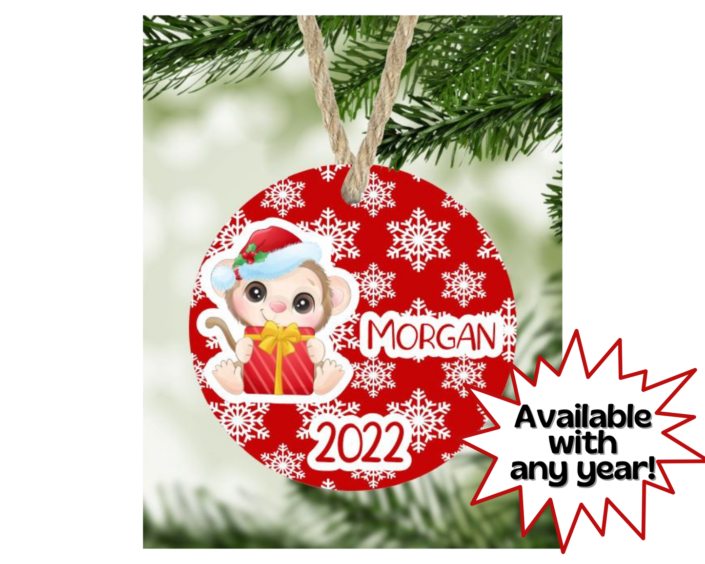 Christmas Monkey Ornament Personalized