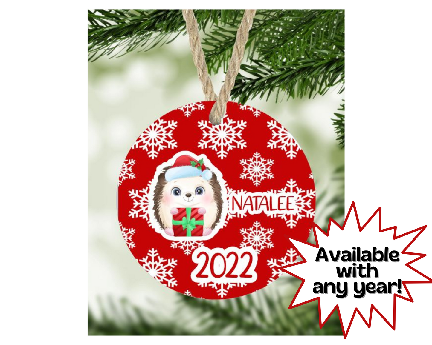 Hedgehog Christmas Ornament Personalized