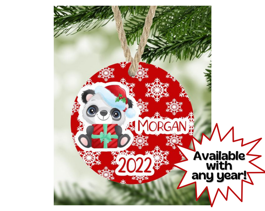Christmas Panda Bear Ornament Personalized