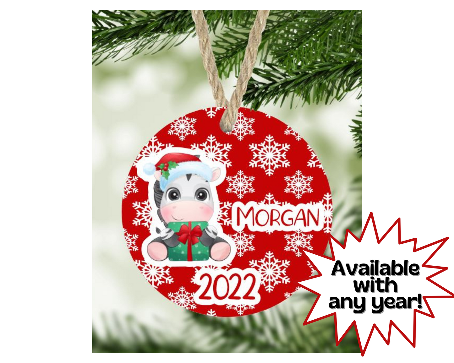 Zebra Christmas Ornament Personalized