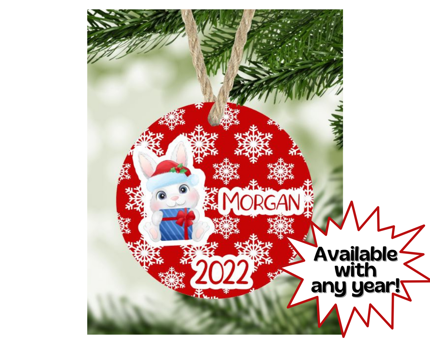 Bunny Rabbit Christmas Ornament Personalized