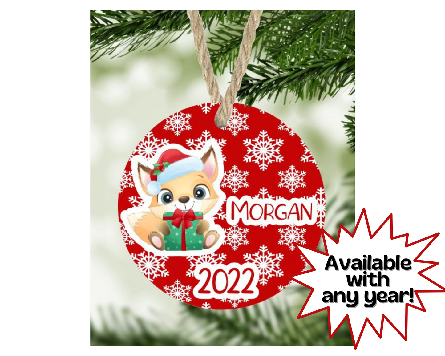 Baby Fox Christmas Ornament Personalized