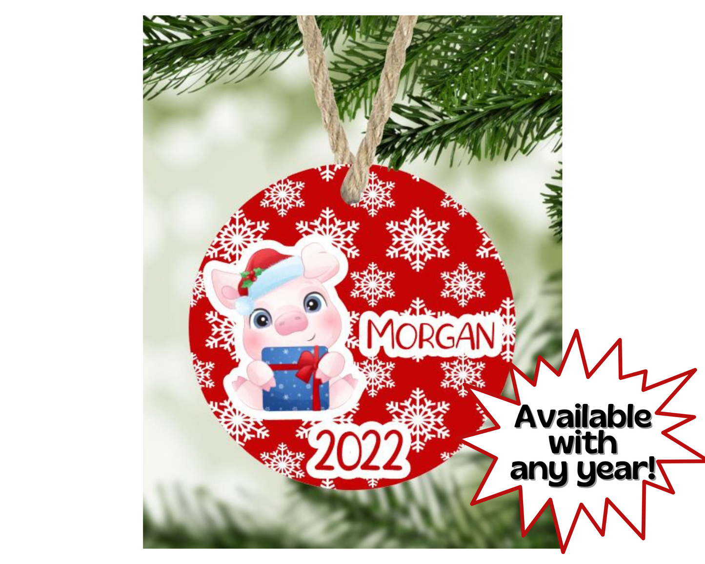 Christmas Pig Ornament Personalized