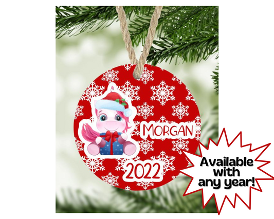 Christmas Unicorn Ornament Personalized