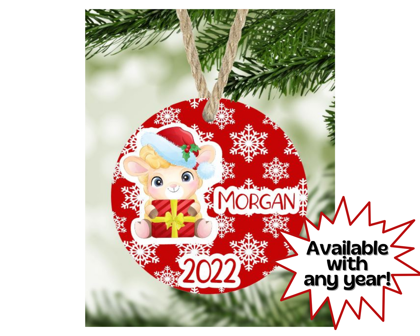 Baby Lamb Christmas Ornament Personalized