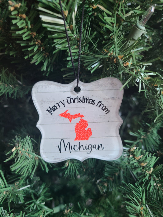 Merry Christmas from Michigan Christmas Ornament