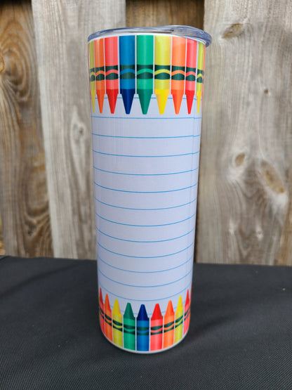 Personalized Teacher Crayon 20 oz Skinny Tumbler