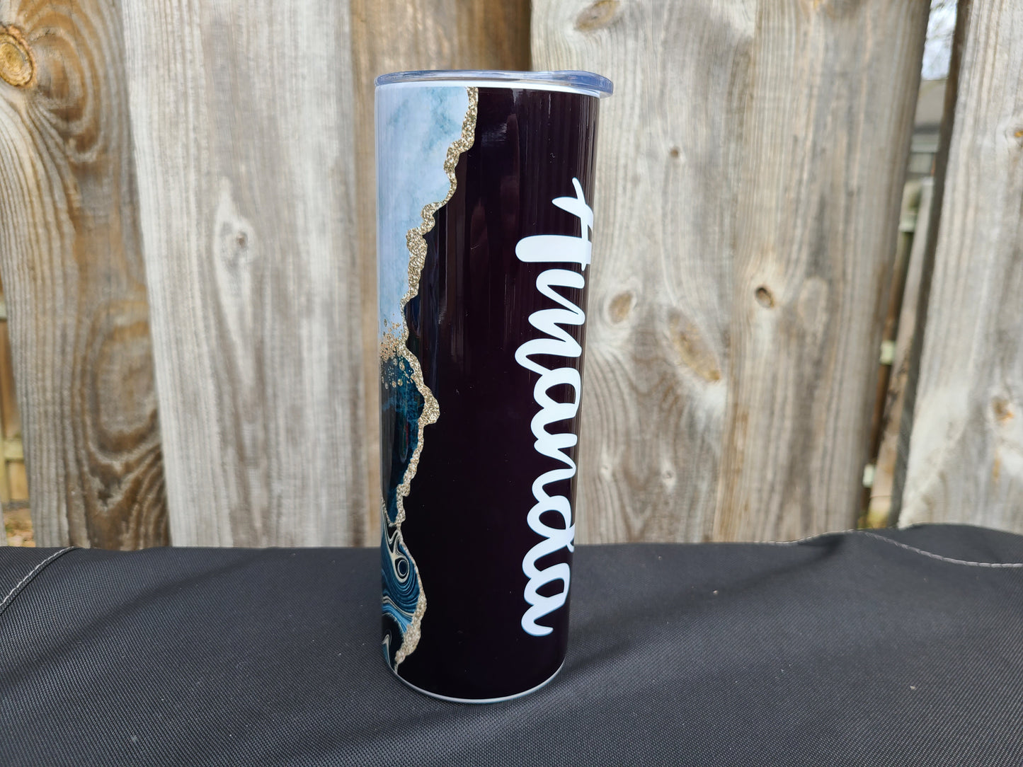 Black Marble Personalized Skinny Tumbler - FAUX Glitter