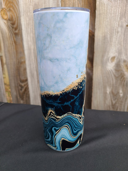 Black Marble Personalized Skinny Tumbler - FAUX Glitter